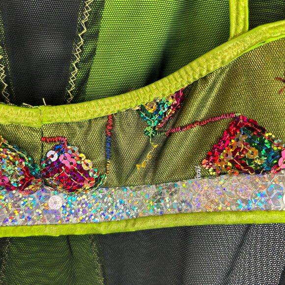 Mara Dancewear Medium Green Sequin Mesh Long Sleeve Alternative Leotard Shorts - Picture 12 of 12